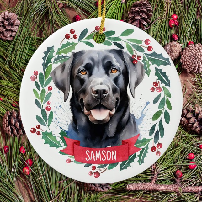 Black Labrador Personlig Cute-Hund Jul Julgransprydnad Keramik (Skapare uppladdad)