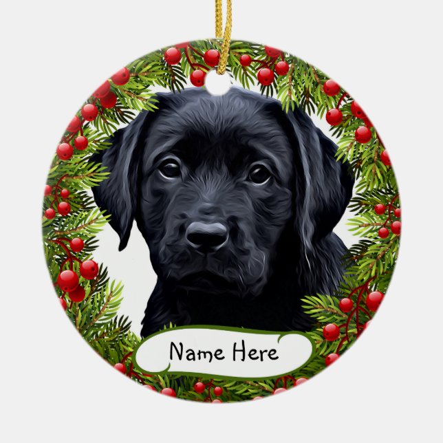 Black Labrador Pet Hund Wandeckemic Ornamic Julgransprydnad Keramik (Framsidan)