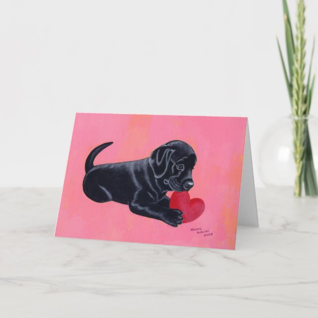 Black Labrador Puppy and Heart Helgkort (Framsida)