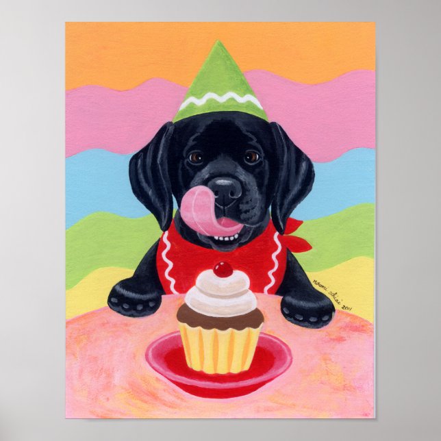 Black Labrador Puppy Birthday Cuptårta Artwork Poster (Framsidan)