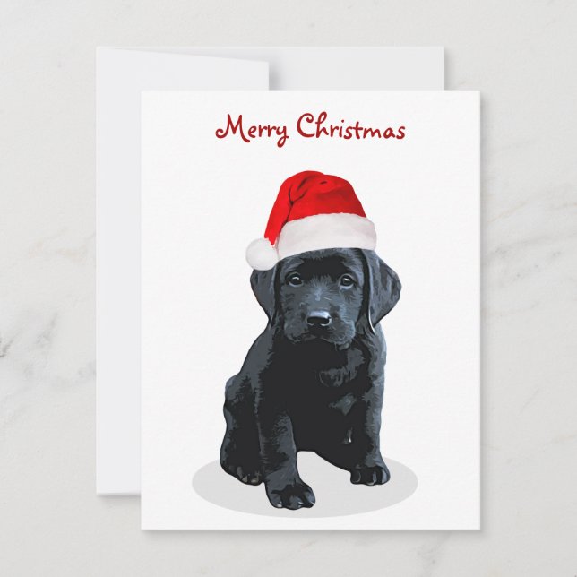 Black Labrador Puppy God jul Santa Hund Julkort (Framsida)
