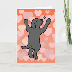 Black Labrador Puppy Hug Tecknad Hearts Kort