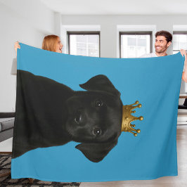 Black Labrador Puppy i Krona Cute Guld Fleecefilt