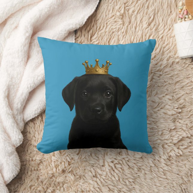 Black Labrador Puppy i Krona Cute Guld Kudde (Filt)