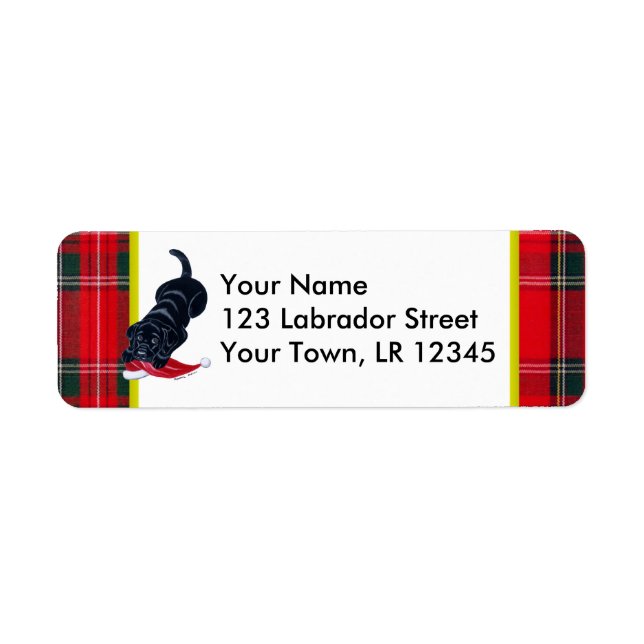 Black Labrador Puppy med jultomten jul Returadress Etikett (Framsidan)