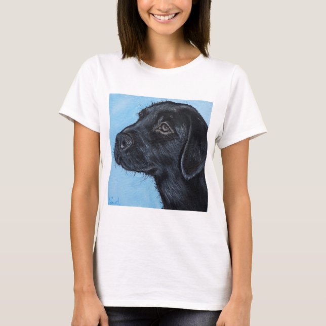 Black Labrador Puppy Painting T Shirt (Framsida)