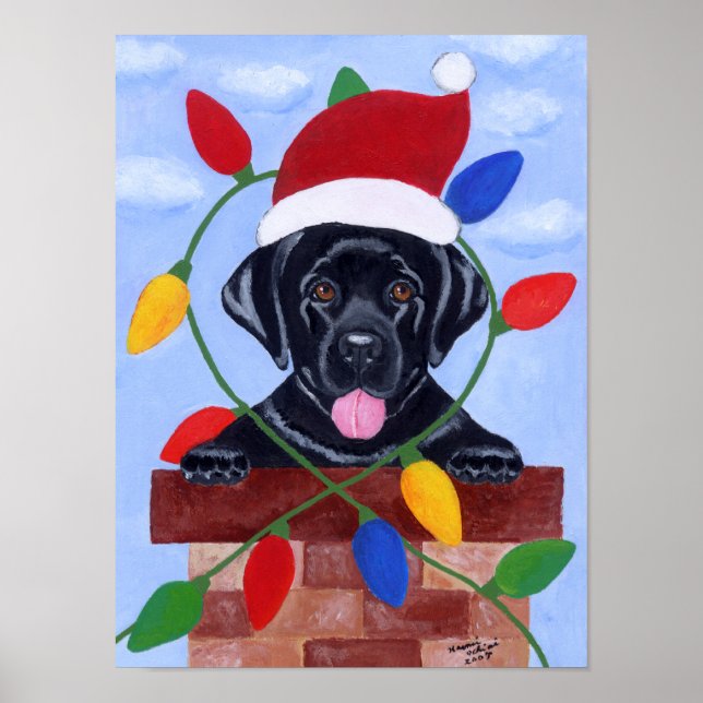 Black Labrador Puppy Santa Artwork Poster (Framsidan)