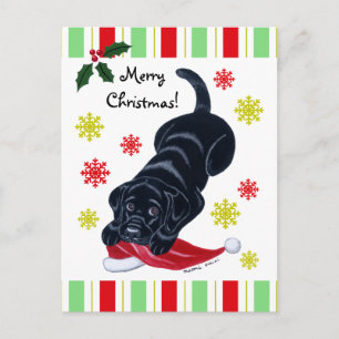 Black Labrador Puppy & Santa Hat-jul Helg Vykort