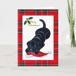 Black Labrador Puppy & Santa Hat-jul Helgkort