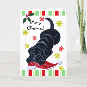Black Labrador Puppy & Santa Hat-jul Helgkort