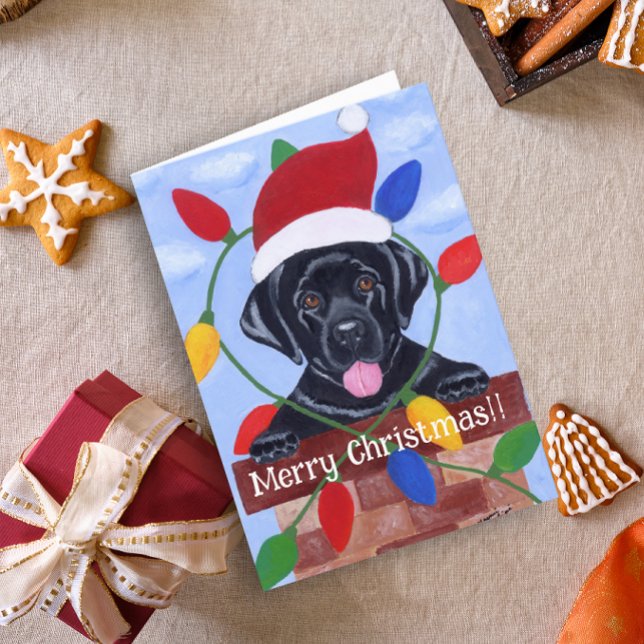 Black Labrador Puppy Santa jul Helgkort (Black Labrador Puppy Santa Christmas Cards for Black Labrador Retriever Owners.  Cute puppy design.)