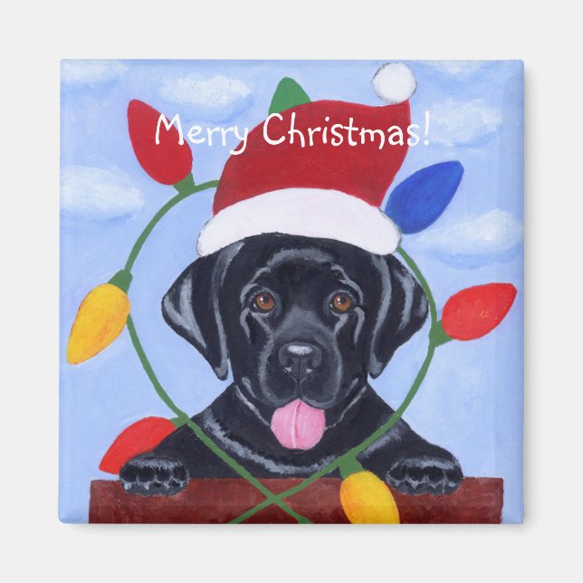 Black Labrador Puppy Santa Magnet (Framsidan)