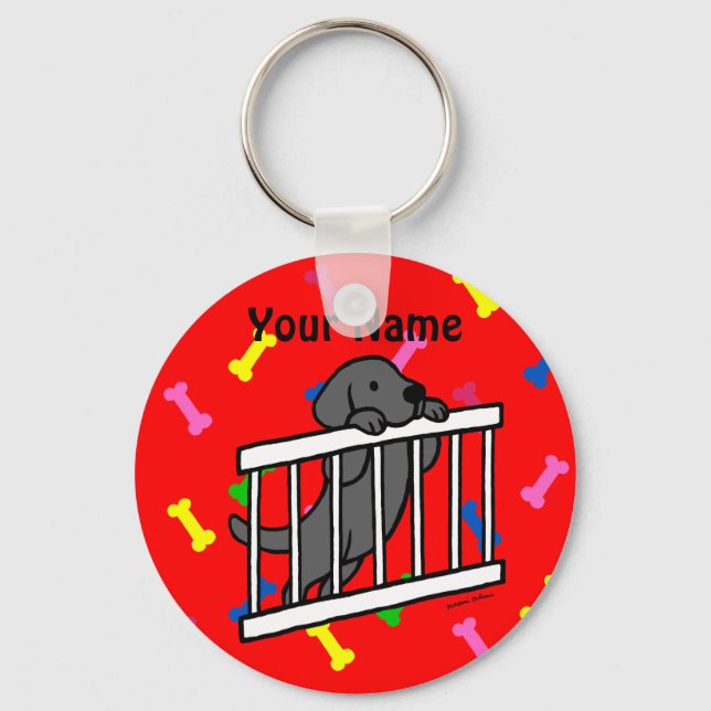 Black Labrador Puppy Tecknad Nyckelring (Framsida)