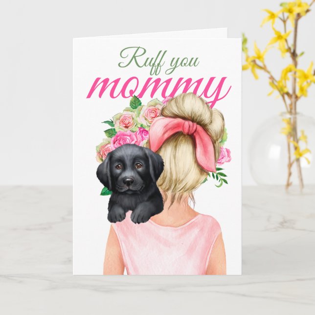 Black Labrador Puppy with Woman Ruff You Mamma Kort (Gul blomma)