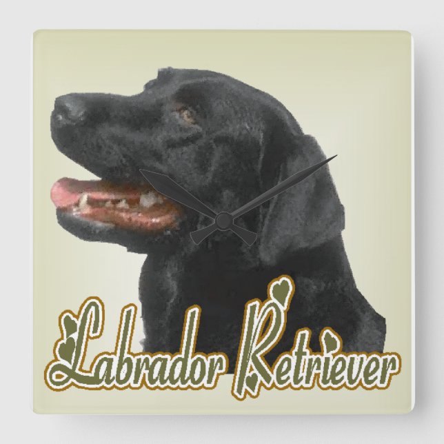 Black Labrador Retriever Art-presenter Fyrkantig Klocka (Framsida)