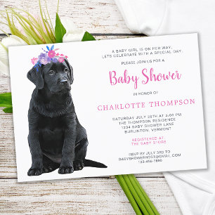 Black Labrador Retriever Baby Shower Rosa Girl Gir Inbjudningar