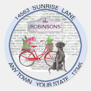 Black Labrador Retriever Bicycle Adress Runt Klistermärke