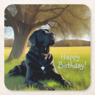 Black Labrador Retriever Birthday Underlägg Papper Kvadrat