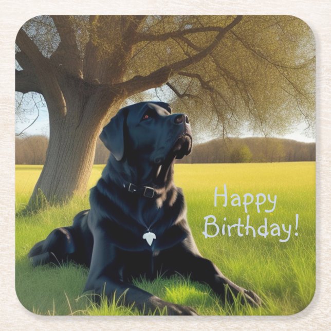 Black Labrador Retriever Birthday Underlägg Papper Kvadrat (Framsidan)