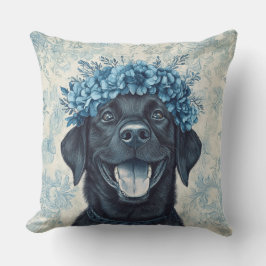 Black Labrador Retriever Blue Blommigt Kudde