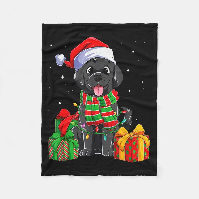 Black Labrador Retriever Christmas Lights Xmas Lab Fleecefilt (Framsidan)