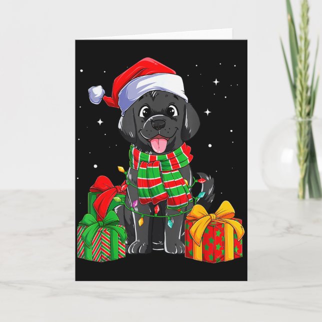Black Labrador Retriever Christmas Lights Xmas Lab Kort (Framsida)