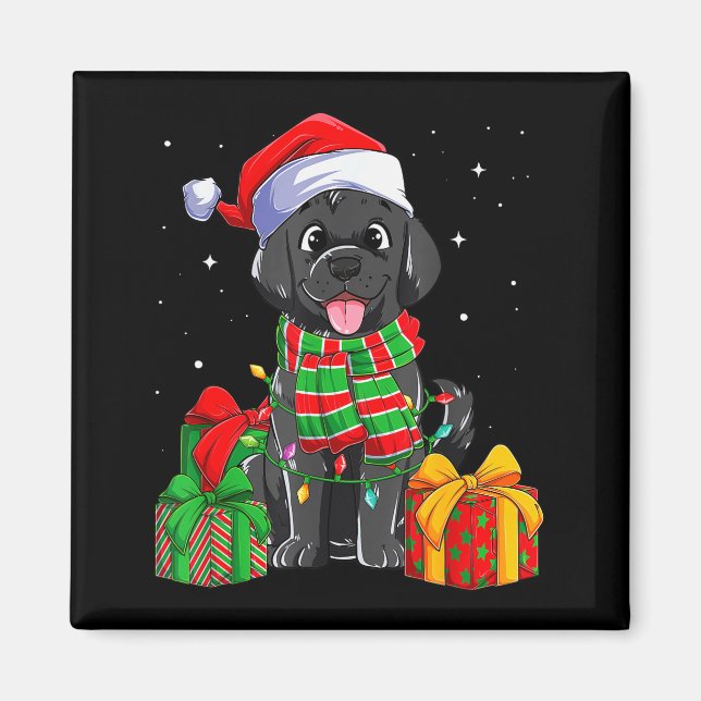Black Labrador Retriever Christmas Lights Xmas Lab Magnet (Framsidan)