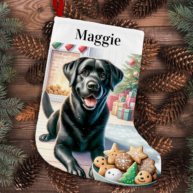 Black Labrador Retriever Festive Helgdag Hund Liten Julstrumpa (Skapare uppladdad)
