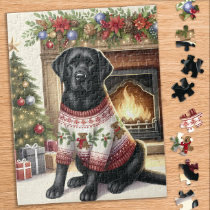 Black Labrador Retriever Festive jul-Hund Pussel