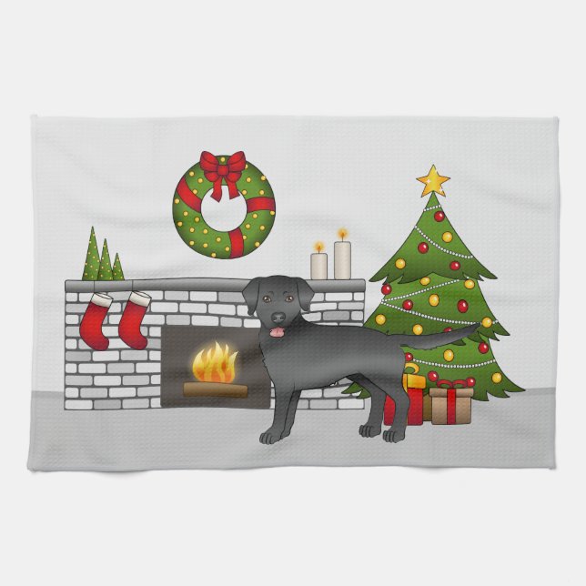 Black Labrador Retriever - Festive julrum Kökshandduk (Horisontell)