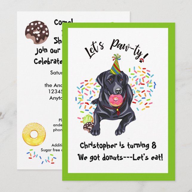 Black Labrador Retriever Födelsedagsfest Inbjudan (Fram/baksida)