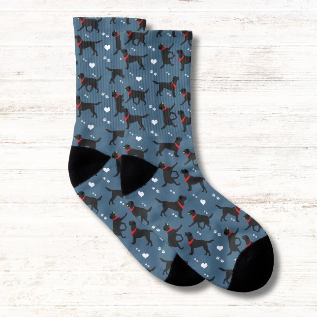 Black Labrador Retriever Hearts Navy Blue Strumpor (Black Labs Socks)