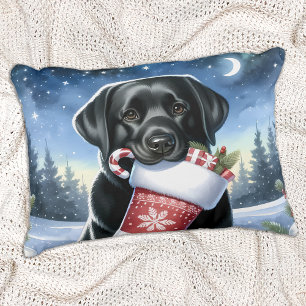 Black Labrador Retriever Helgdag Puppy Hund Prydnadskudde