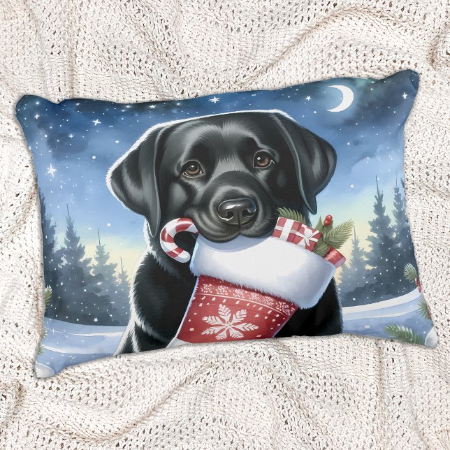 Black Labrador Retriever Helgdag Puppy Hund Prydnadskudde (Skapare uppladdad)