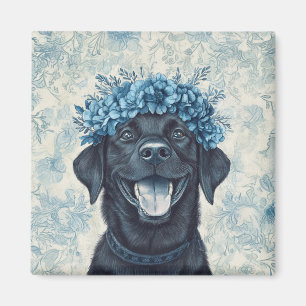 Black Labrador Retriever Hund Blue Blommigt Kitche Magnet