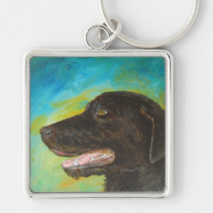 Black Labrador Retriever Hund Charm Keychains Fyrkantig Silverfärgad Nyckelring