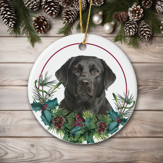 Black Labrador Retriever Hund Evergreen Wand Julgransprydnad Keramik (Skapare uppladdad)