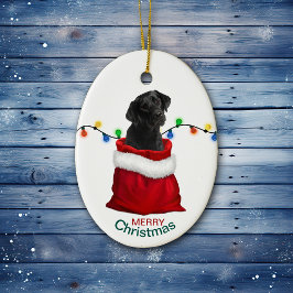 Black Labrador Retriever Hund i Helgdag Gift Bag Julgransprydnad Keramik