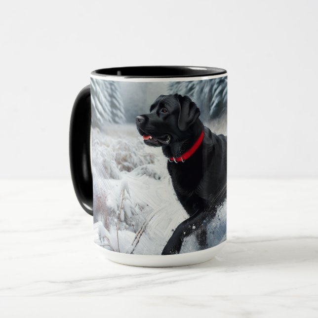 Black Labrador Retriever Hund i Winter Coffee Mugg (Framsida vänster)