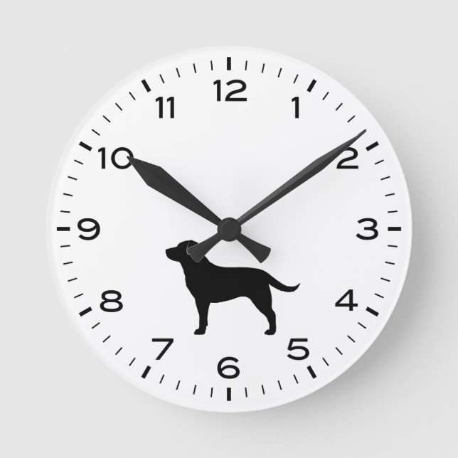 Black Labrador Retriever Hund Silhouette Rund Klocka (Framsida)