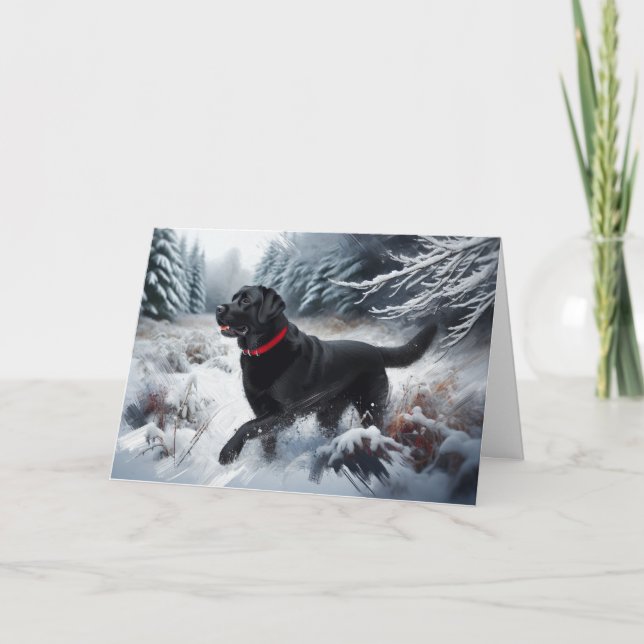 Black Labrador Retriever Hund Snö Helgdag Card Tack Kort (Framsida)