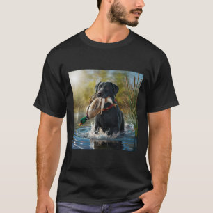 Black Labrador Retriever Hund som jagar Ankor i en T Shirt