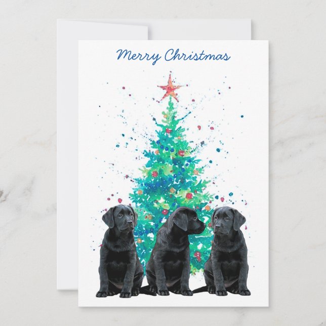 Black Labrador Retriever jul Cute Hund Puppy Julkort (Framsida)