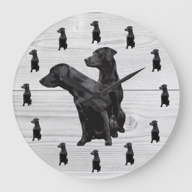 Black Labrador Retriever Large Clock Stor Klocka (Framsida)