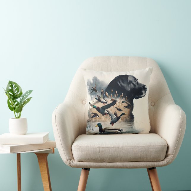 Black Labrador Retriever och Ankor Kudde (Stol)