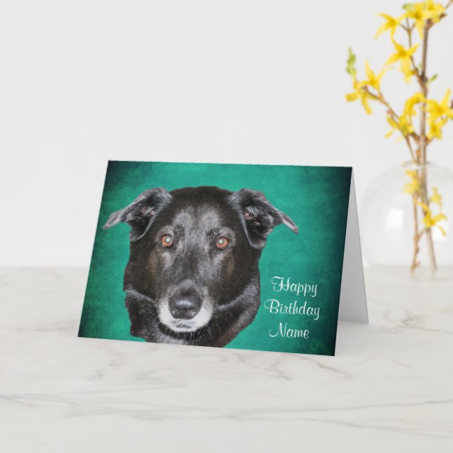 Black Labrador Retriever Personalize Birthday Card Kort (Gul blomma)