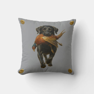 Black Labrador Retriever & Pheasant throw cushion Kudde