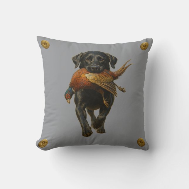 Black Labrador Retriever & Pheasant throw cushion Kudde (Framsida)