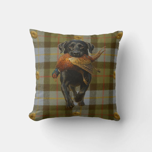 Black Labrador Retriever & Pheasant throw cushion Kudde (Framsida)