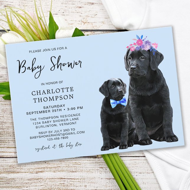 Black Labrador Retriever Puppy Hund Blue Boy Inbjudningar (Skapare uppladdad)